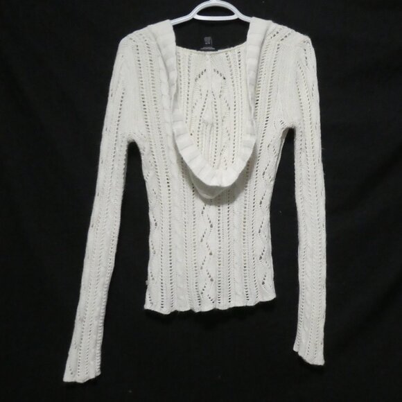 AMERICAN EAGLE OUTFITTERS | medium | Hooded White Knitted Lace Sweater W Pockets - Picture 3 of 16